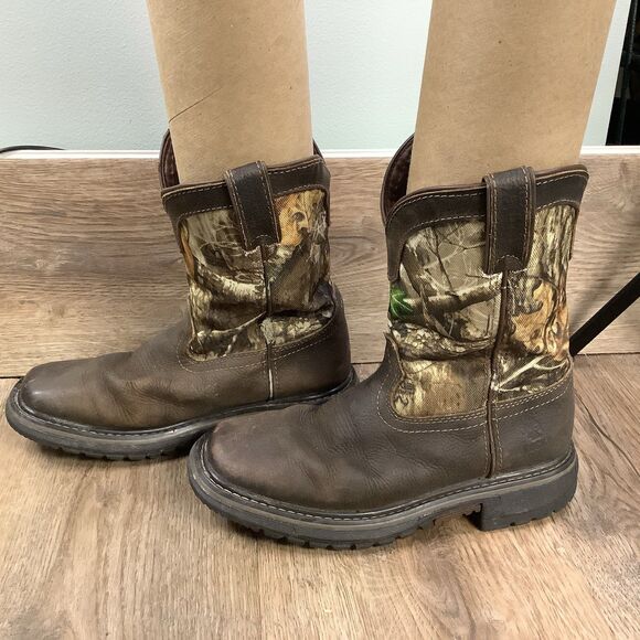 Rocky Little Kids Youth Sz 1 M Brown Camo Leather Roper Cowboy Western Boots - Picture 4 of 8